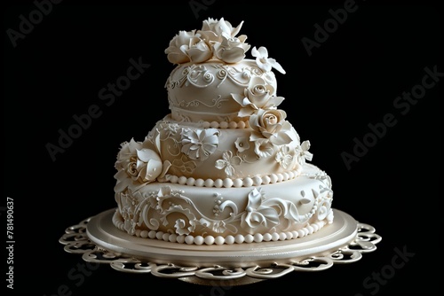 Wedding Cake, Luxury Marriage Dessert, Elegant Decorated Wedding Cake, Copy Space