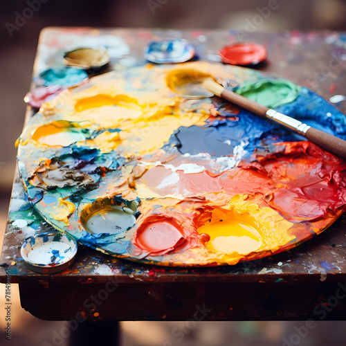 A close-up of an artists paint palette. 