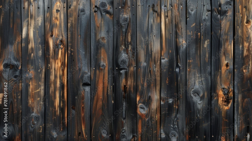 Burnt wood planks with varying degrees of charring form a dark, intriguing surface, reflecting the unique aesthetic of the Shou Sugi Ban technique. Burnt wood planks with varying degrees of charring form a dark, intriguing surface, reflecting the unique aesthetic of the Shou Sugi Ban technique.