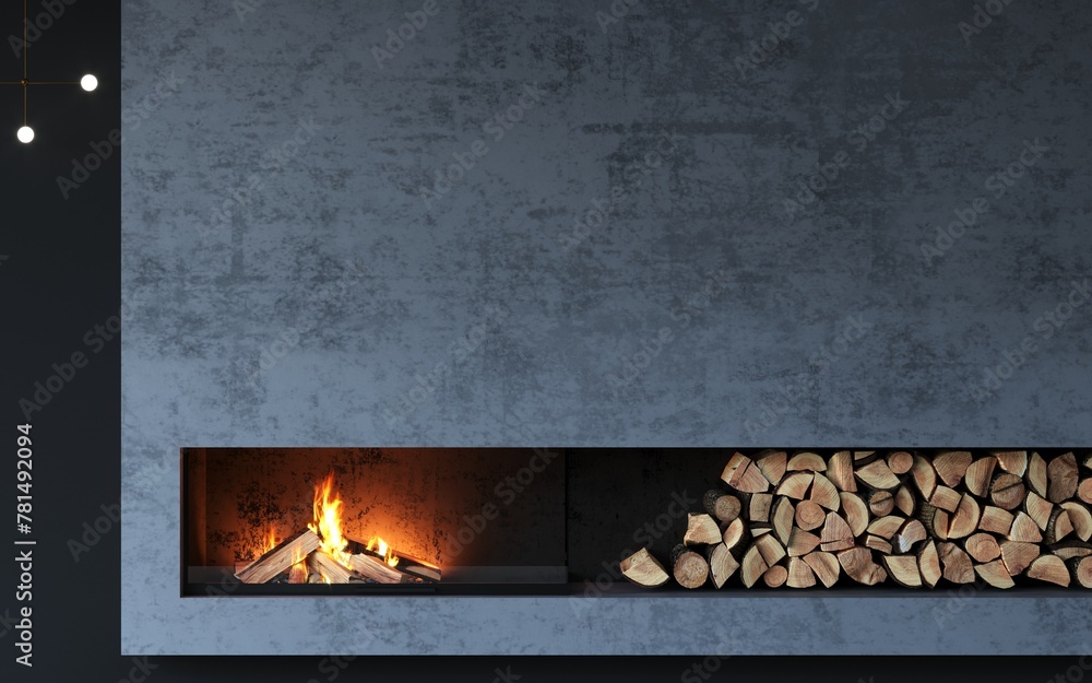 Obraz premium Modern glass corner fireplace in the interior
