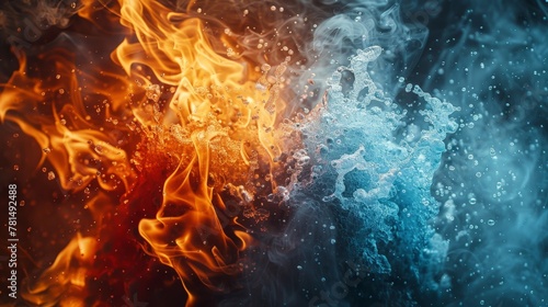Concept of ice and flame. background fire and ice flames intertwining. fire and ice clash photo