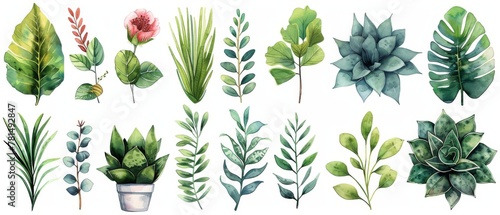 Bring a touch of nature indoors with watercolor clipart of houseplants, flowers, and botanical elements