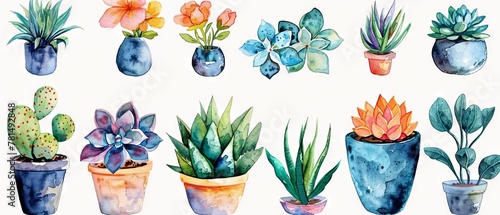 Bring a touch of nature indoors with watercolor clipart of houseplants, flowers, and botanical elements photo