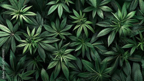 Cannabis leaf patterns on minimalist wallpaper, subtle elegance, green hues