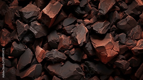 Closeup photograph of raw iron ore extracted from iron mine photo