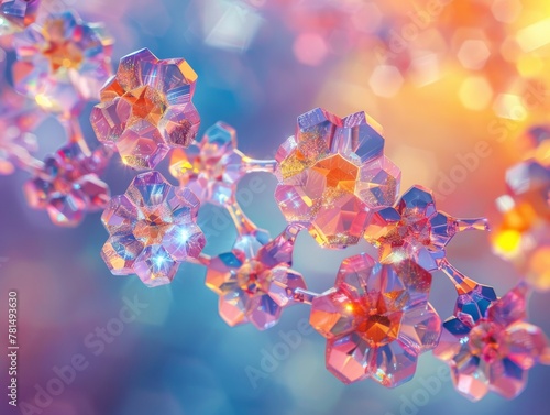 Crystal lattice structure, microscopic view, vibrant colors, scientific wonder photo