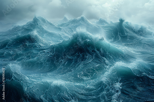 A gust of wind whipping across the surface of a choppy sea, creating foamy whitecaps and tumultuous waves. Concept of elemental forces and motion. Generative Ai.