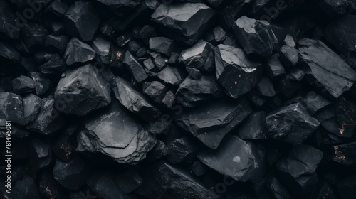 Closeup photograph of raw coal ore extracted from coal mine photo
