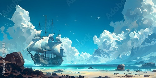 Pirate Spaceship Lurking Near Trade Route Ready to Ambush Unsuspecting Cargo Vessels in Fantastical Digital photo