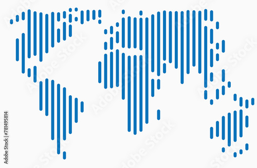 Vertical strip line world map on white background.