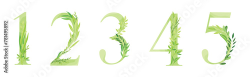 Wallpaper Mural Number Decorated with Green Foliage and Leaf Vector Set Torontodigital.ca