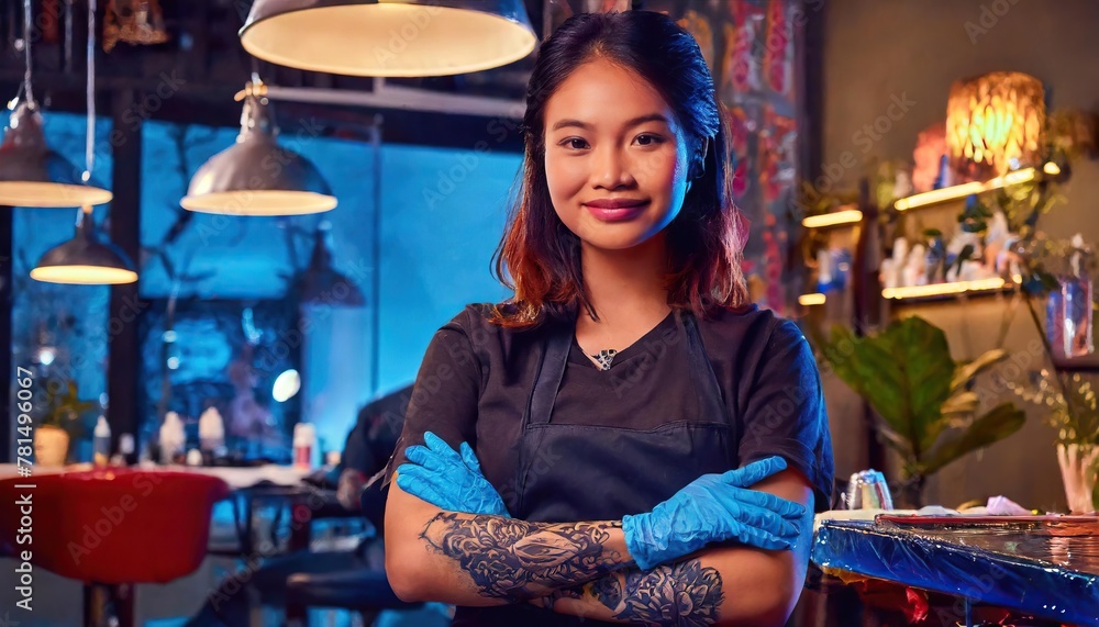  Female tattoo master at a tattoo salon