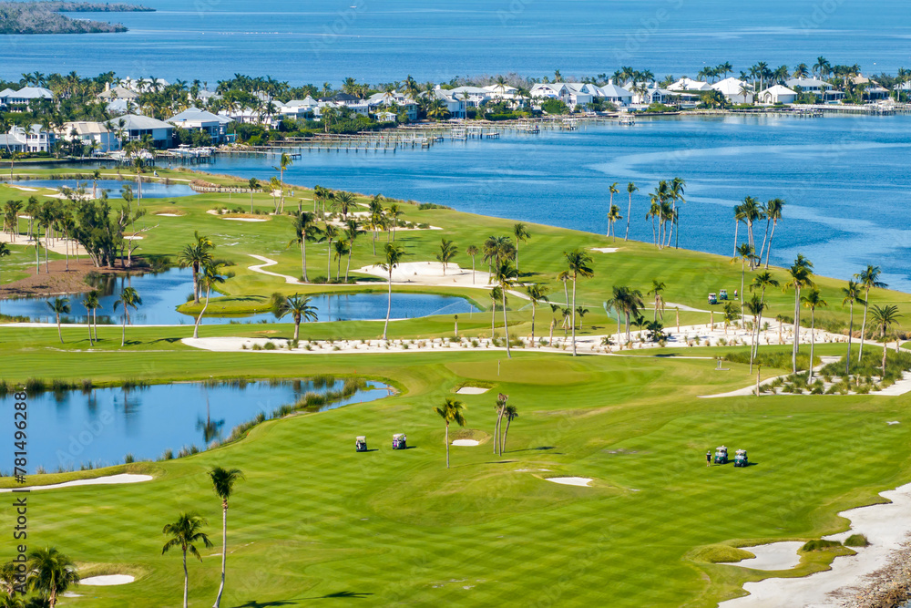 Golf course on ocean shore in southwest Florida. Seaside golfing field in Boca Grande