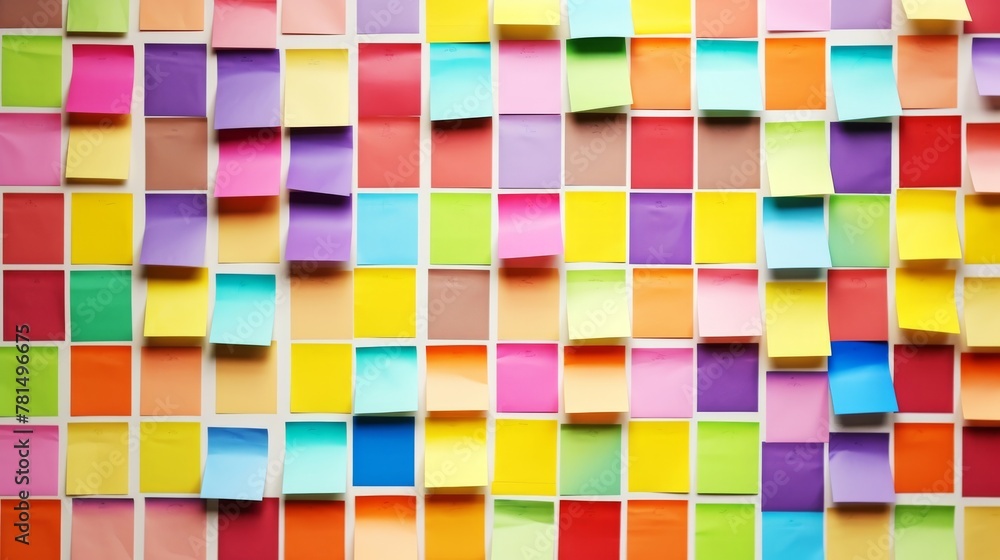 Colorful arrangement of sticky notes in a rainbow pattern