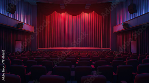 Abandoned Theater: Unoccupied Seats, Silent Stage, and Darkened Curtain, Preparing for the Next Theatrical Performance