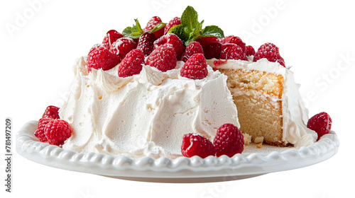 Heavenly Angel Food Cake  Temptingly Light and Fluffy Delight for Celebration. Perfectly Captured on Transparent Background  Ideal for Wedding  Birthday  or Sweet Treat Concepts.