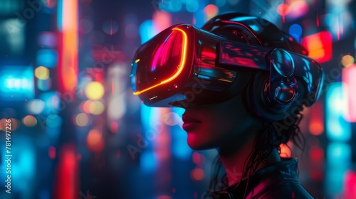 Virtual reality gaming setup, immersive environment, next-gen tech, player POV © Pornarun