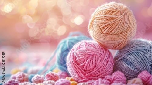 Wool yarn ball assortment, knitting theme, soft pastels, tactile dream photo