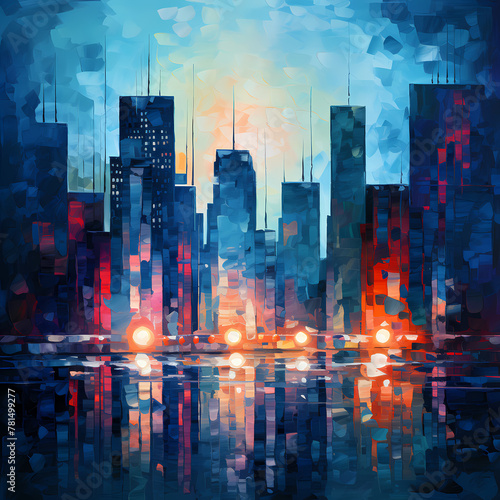 Abstract city lights at twilight.