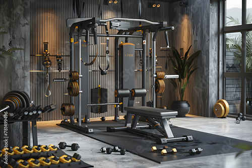 High-End Multipurpose Training Machine in a Well-Equipped Gym