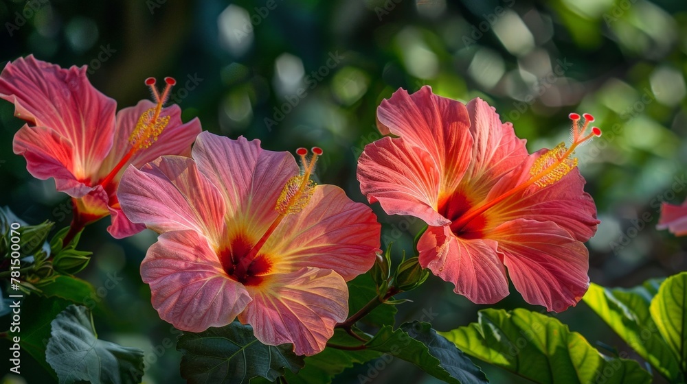 Three pink flowers bloom on tree Three pink flowers bloom on tree