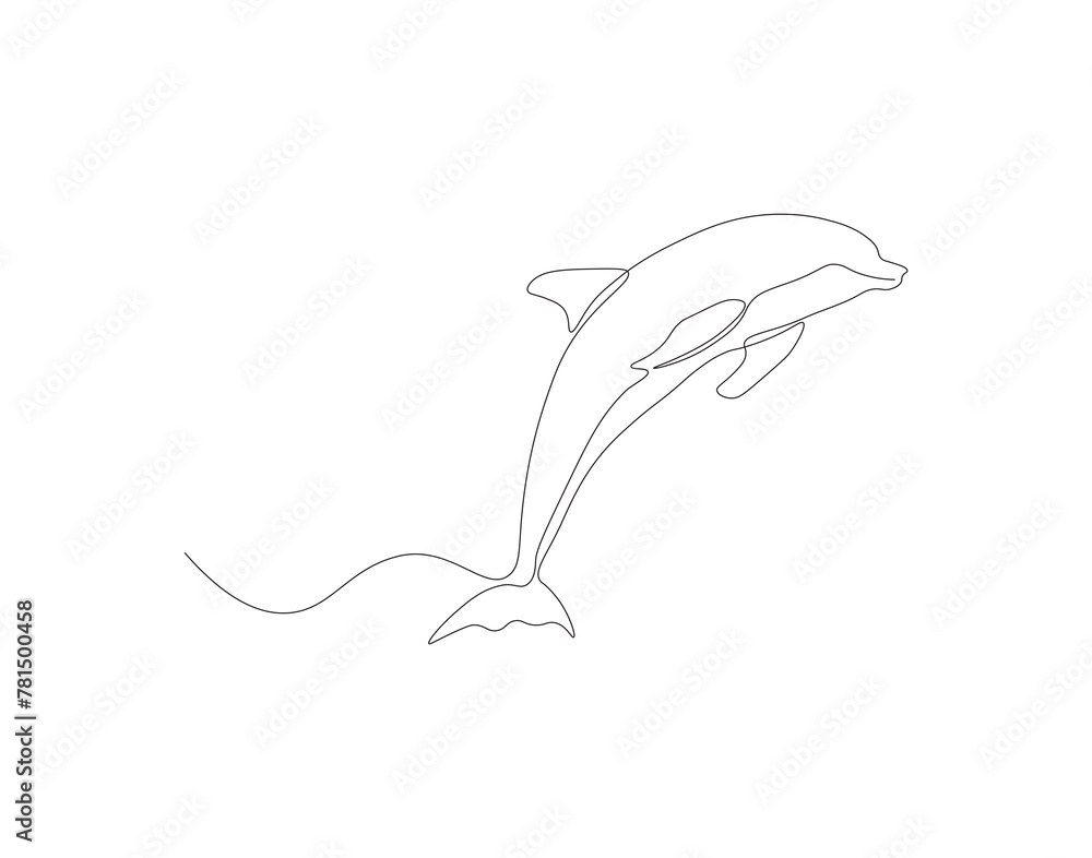 Continuous line drawing of dolphin. One line of dolphin. Marine animal concept continuous line art. Editable outline. Continuous line drawing of dolphin. One line of dolphin. Marine animal concept continuous line art. Editable outline.