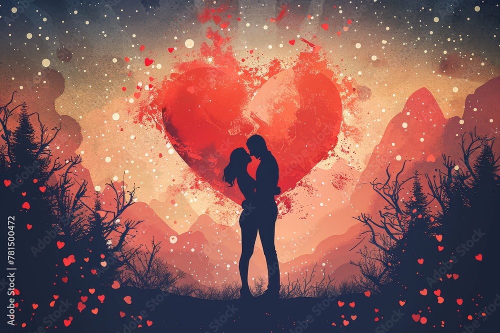 Obraz premium Explore Decorative Art Love: Caring and Lover-Themed Graphics in Brightly Designed Artworks for Relationships