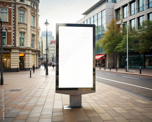 small white advertising billboard installed in the city center