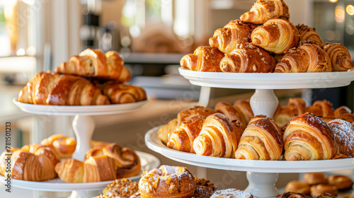 Elegant Display of Freshly Baked Croissants on Tiered Stand
