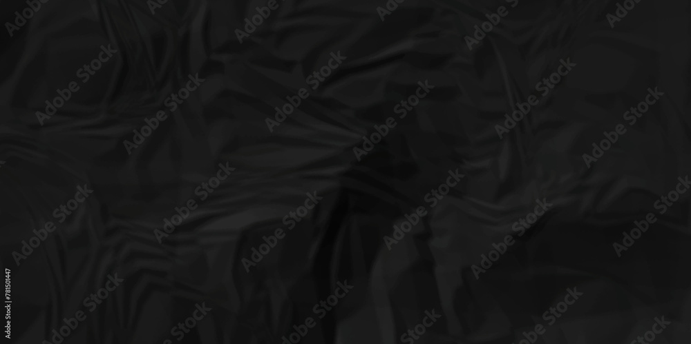 Fototapeta premium Dark black wrinkly backdrop paper background. panorama grunge wrinkly paper texture background, crumpled pattern texture. black paper crumpled texture. black fabric crushed textured crumpled.