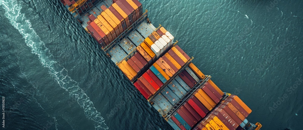 Fototapeta premium The ship carries containers filled with cargo, facilitating global trade and transportation, playing a crucial role in logistic networks for import and export.