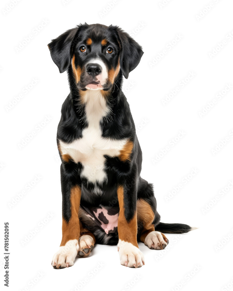 Entlebucher mountain dog sitting isolated on transparent background