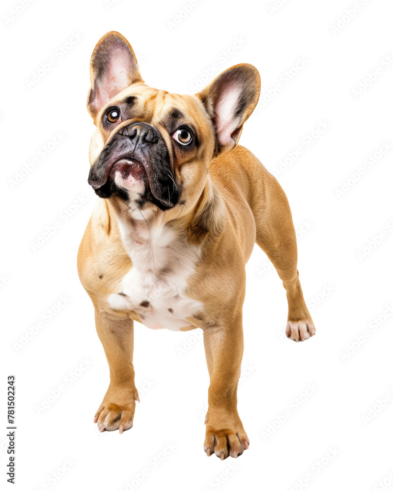 French bulldog standing, top view, isolated on transparent background