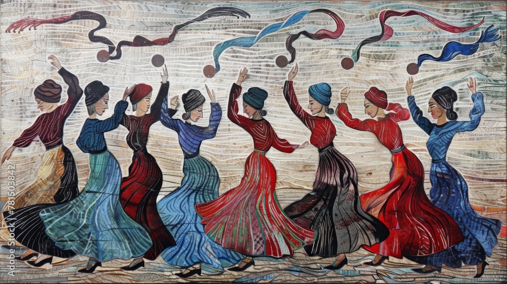 Naklejka premium Euphoric Dance: A Colorful Expression of Joy and Arabian Culture in Artistic Symphony