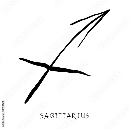 Sagittarius zodiac sign, horoscope, quirky hand drawn vector illustration, black line art, tattoo design