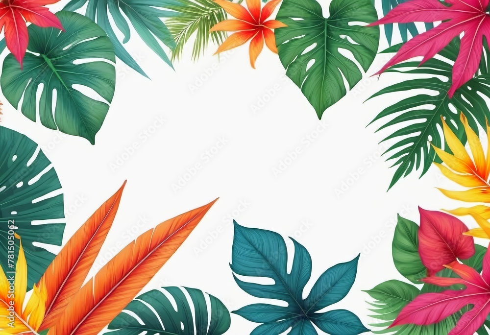 Summer time, frame background, template, tropical leaves on pastel background, copy space, top view. Summer time, frame background, template, tropical leaves on pastel background, copy space, top view.