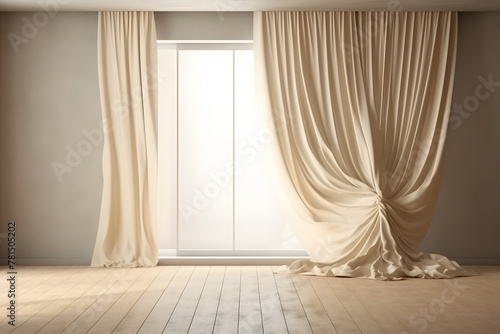 Cream side curtain blackout on an empty living room