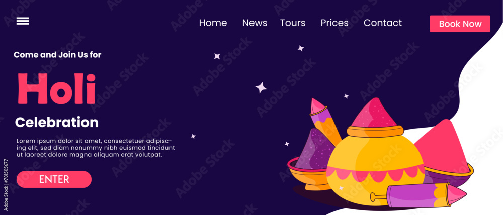 Naklejka premium Happy Holi color Festival landing page template illustration.