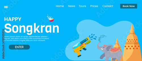 Thailand New Year Happy Songkran Landing page template design. Web page Background design.