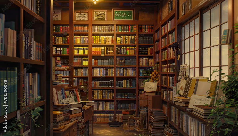 The old bookshop exudes a cozy charm, with shelves lined with well-loved classics
