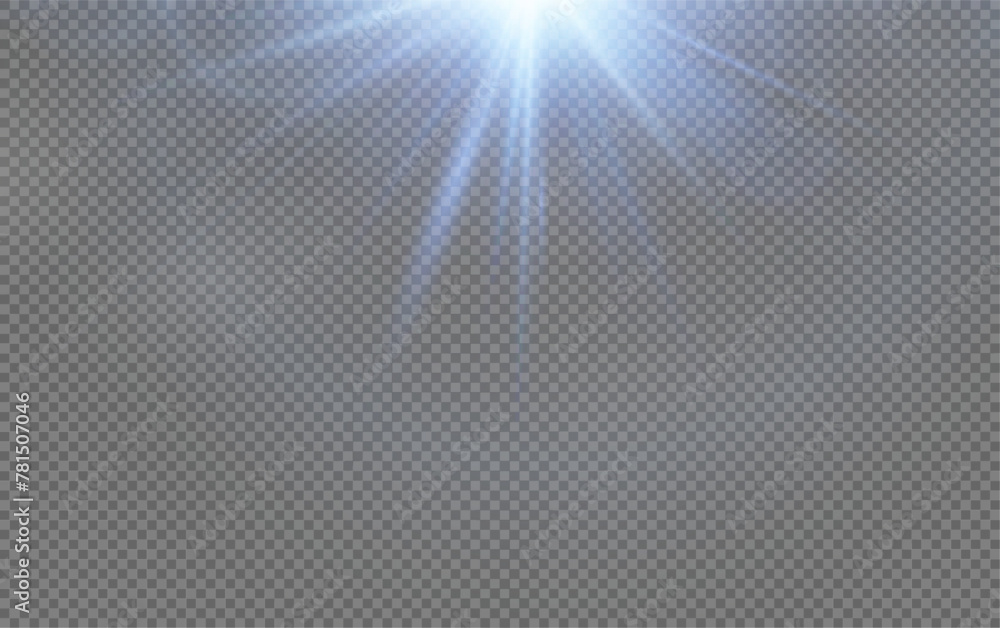 Set of realistic vector blue stars png. Set of vector suns png. Blue flares with highlights.	
