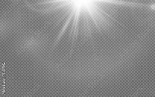 Set of realistic vector white stars png. Set of vector suns png. White flares with highlights.	
