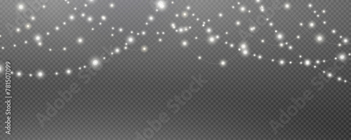 Christmas garland isolated on transparent background. Glowing colorful light bulbs with sparkles.Xmas, New Year, wedding or Birthday decor. Party event decoration. Winter holiday season element.