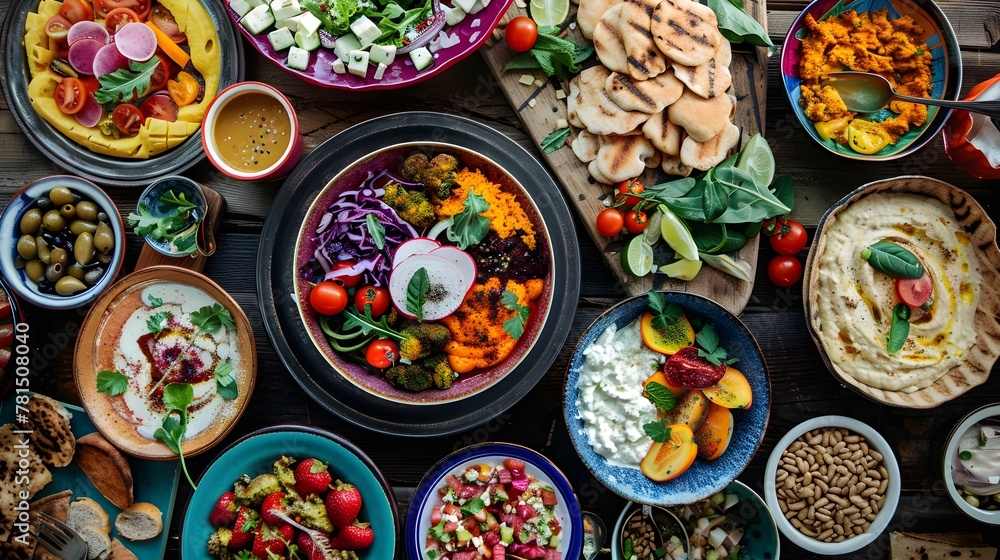 Plant-Based Nutrition - A spread of colorful, nutritious vegan dishes