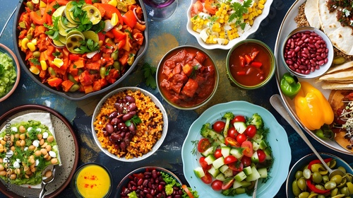 Plant-Based Nutrition - A spread of colorful, nutritious vegan dishes