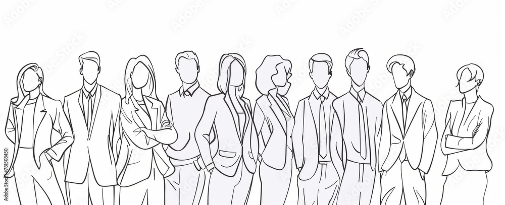 One line drawing of business people team, simple minimalistic with white background cartoon style Generative AI One line drawing of business people team, simple minimalistic with white background cartoon style Generative AI