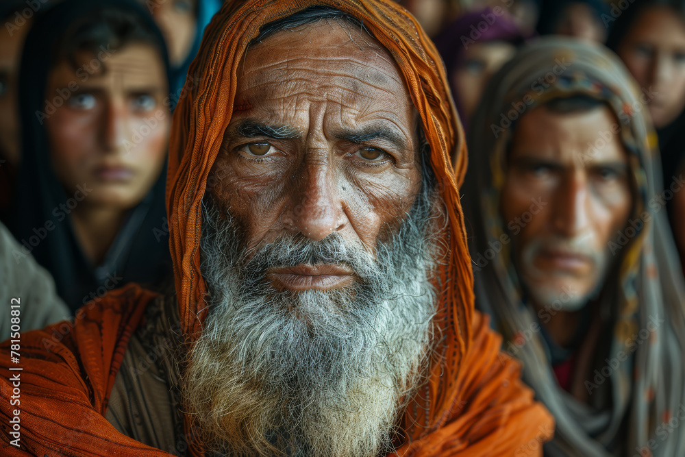 Religious leaders providing spiritual guidance and support to refugees, offering solace and comfort in times of distress. Concept of spiritual resilience. Generative Ai. Religious leaders providing spiritual guidance and support to refugees, offering solace and comfort in times of distress. Concept of spiritual resilience. Generative Ai.