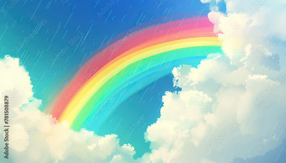 A colorful rainbow arches across the sky after a refreshing summer rain, a symbol of hope and beauty A colorful rainbow arches across the sky after a refreshing summer rain, a symbol of hope and beauty