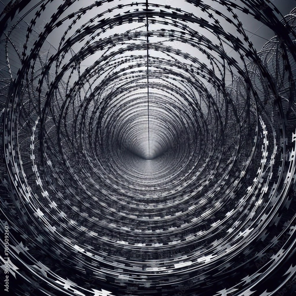 Coils of razor wire as used in detainment camps and prisons and borders ...