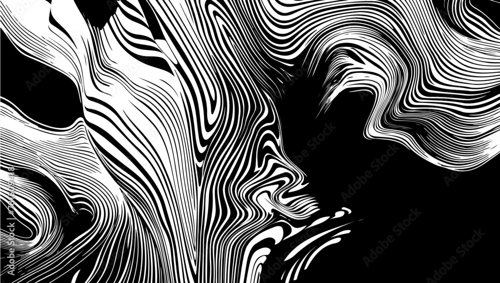 Vector abstract black line background. Art design illustration modern and geometric shape. Elegant texture horizontal banner striped and creative wavy